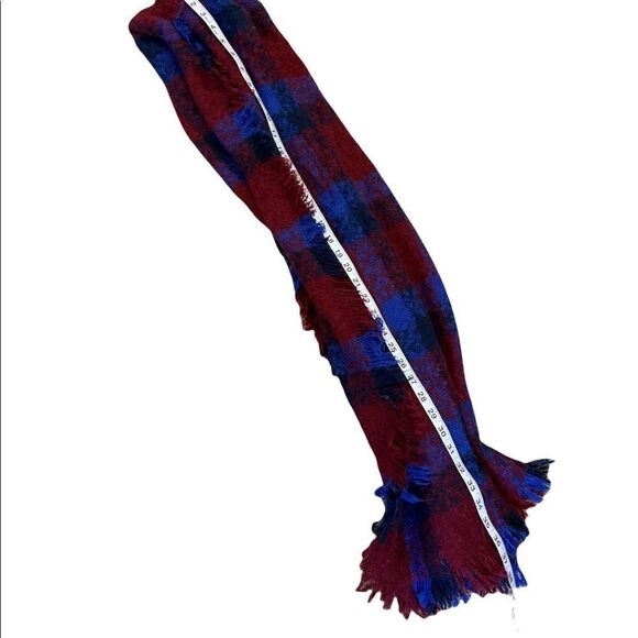 Red & Blue Plaid Frayed Large Blanket Scarf - Picture 4 of 5
